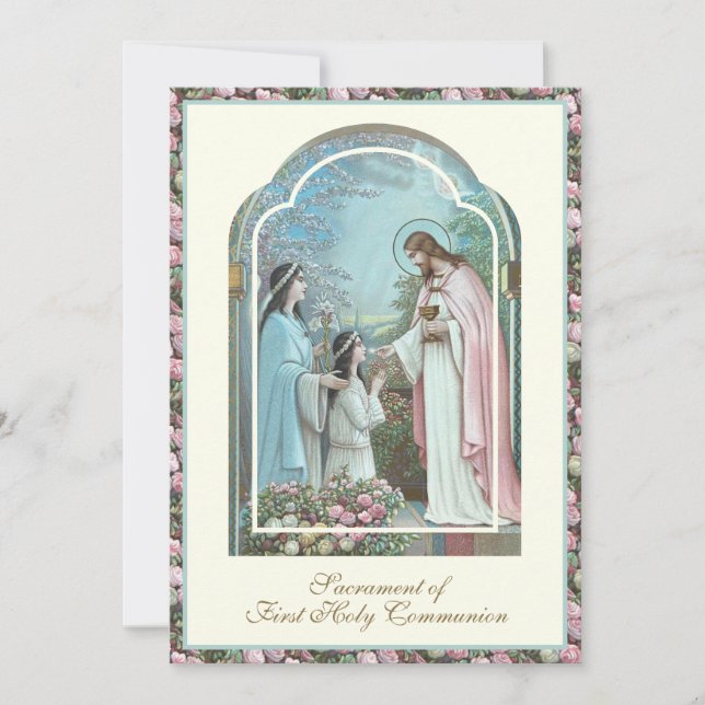 First Communion Angel Girl and Jesus  Invitation (Front)