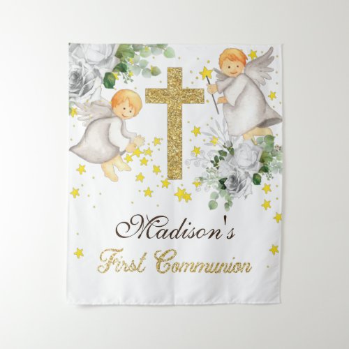 First Communion Angels Glitter Gender Neutral Tapestry