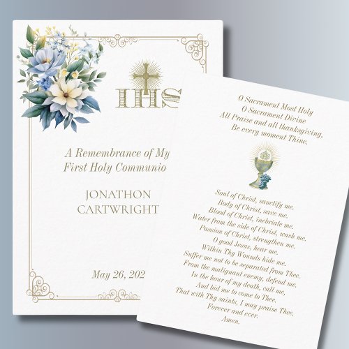 First Communion Anima Christi Remembrance Prayer Place Card