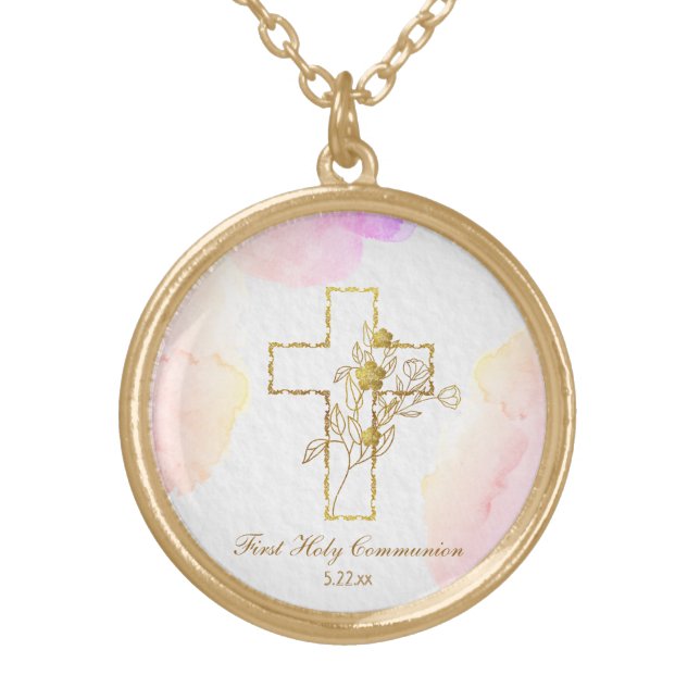 *~* First Communion AP35 Christian Confirmation Gold Plated Necklace (Front)