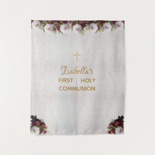First Communion Backdrop   Marble Burgundy Peonies