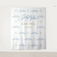First Communion banner backdrop blue and gold