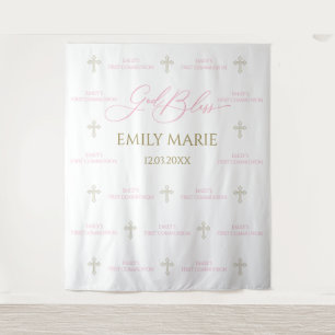 First Communion banner backdrop pink and gold