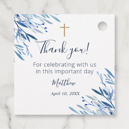 First Communion Baptism Blue Greenery Favor Tags
