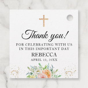 First Communion, Baptism Floral Elegant Favor Tags