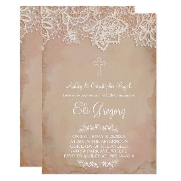 First Communion ~ Baptism Invitation Pink Vintage