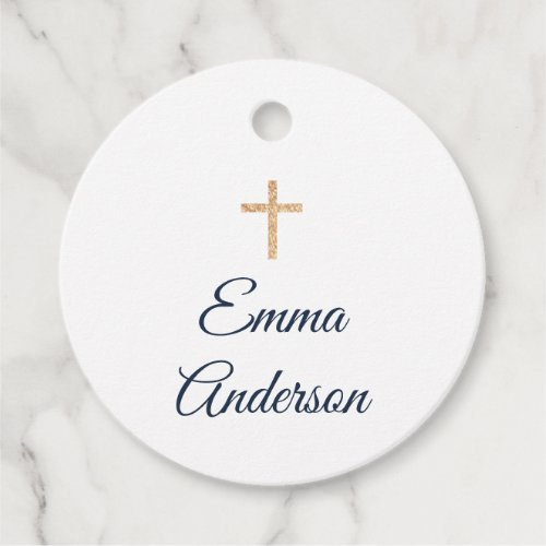 First Communion Baptism Navy and Gold Elegant Favor Tags