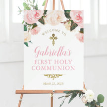 First Communion & Baptism, Pink Floral Gold