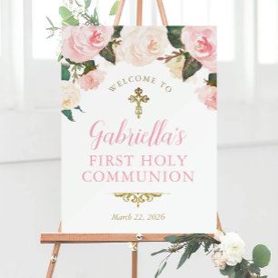 First Communion & Baptism, Pink Floral Gold Foam Board