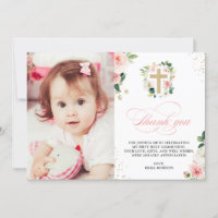 First Communion Baptism Religious Blush Pink Gold Thank You Card
