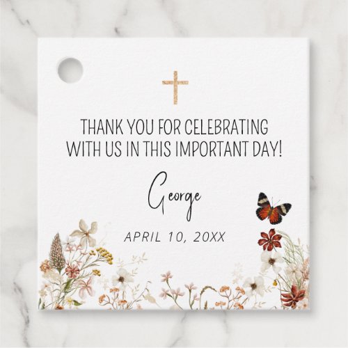First Communion Baptism wildflowers butterfly Favor Tags