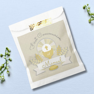 First communion, beige first communion favor bag