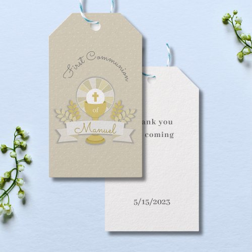 First communion beige first communion gift tags