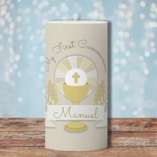 First communion, beige first communion pillar candle (Creator Uploaded)
