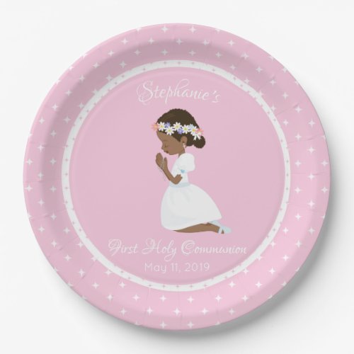 First Communion Black Girl Paper Plates