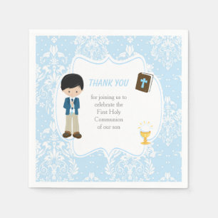 First Communion Black Hair Boy Thank You Napkins