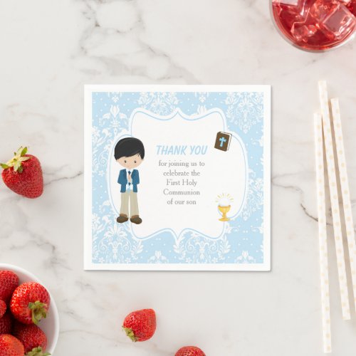 First Communion Black Hair Boy Thank You Napkins