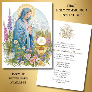 First Communion Blessed Mary Chalice Host Invitation
