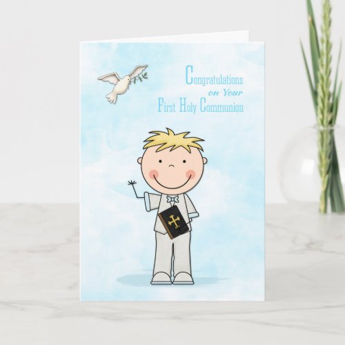 First Communion Blond Hair Boy Congratulations Card
