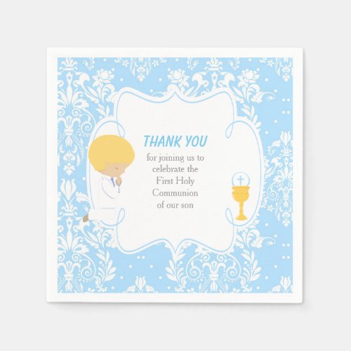 First Communion Blonde Boy Blue Damask