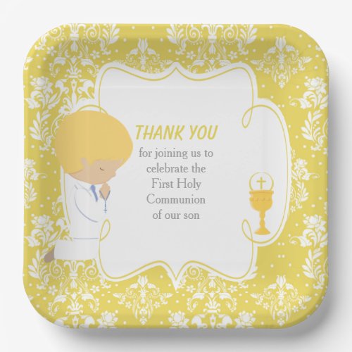 First Communion Blonde Boy Gold Damask