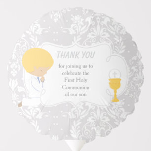 First Communion Blonde Boy Silver Damask Balloon