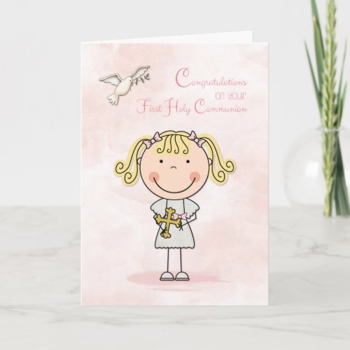 First Communion Blonde Girl Congratulations Card