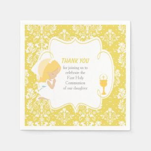 First Communion Blonde Girl Gold Damask Napkins