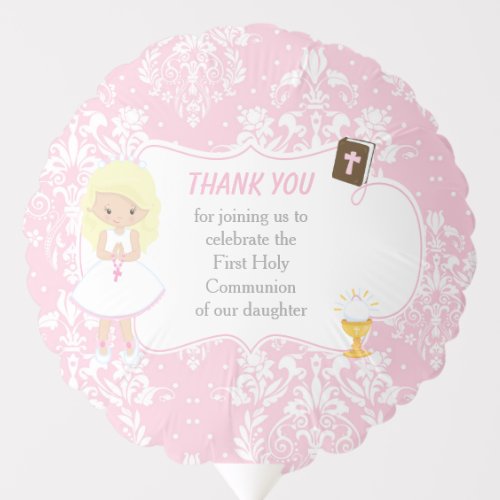 First Communion Blonde Hair Girl Thank You Balloon