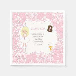 First Communion Blonde Hair Girl Thank You Napkins