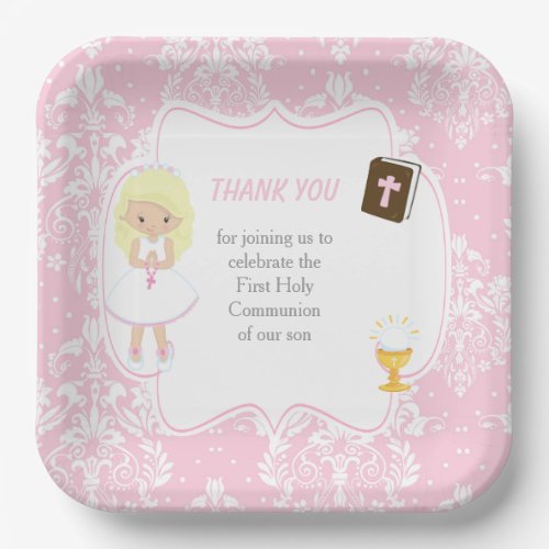 First Communion Blonde Hair Girl Thank You