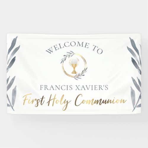 First Communion blue and faux gold foil  Banner