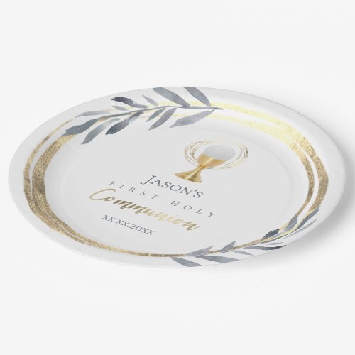 First Communion blue and faux gold foil  Paper Plates