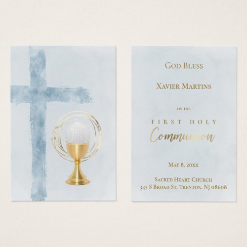 First Communion blue cross remembrance card