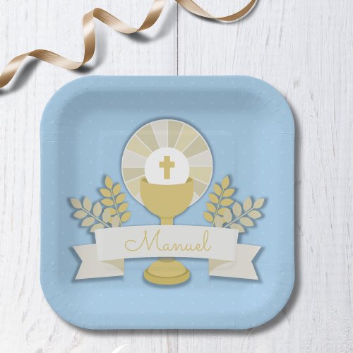 First communion blue first communion paper plates