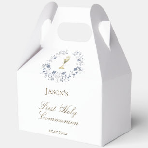 First Communion blue foliage chalice Favor Boxes