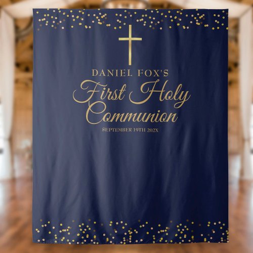 First Communion Blue Gold Photo Backdrop