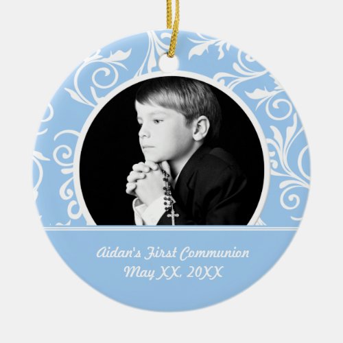 First Communion Blue Photo Ornament