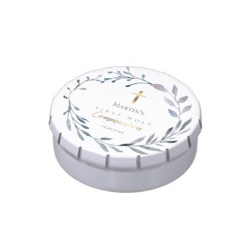 First Communion Blue Wreath  Candy Tin by lucykitty at Zazzle