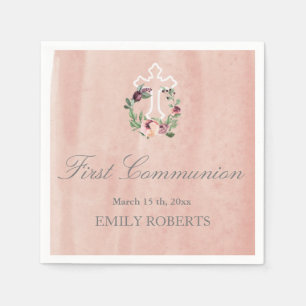 first communion blush marsala floral monogram napkins