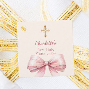 First Communion blush pink bow ivory cross DIY Favor Tags