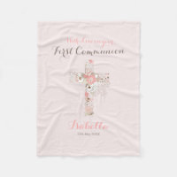 First communion blush pink floral cross name