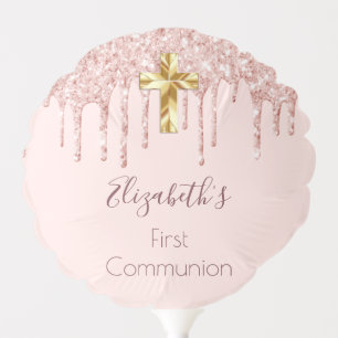 First Communion blush rose gold glitter name Balloon