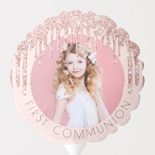 First communion blush rose gold glitter photo  balloon (Back)