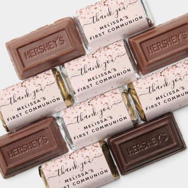 First Communion blush rose gold glitter thank you Hershey's Miniatures (Assorted)