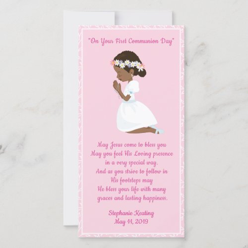 First Communion Bookmark Black Girl Thank You Card