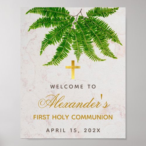 First Communion Botanical Fern Greenery Welcome Poster