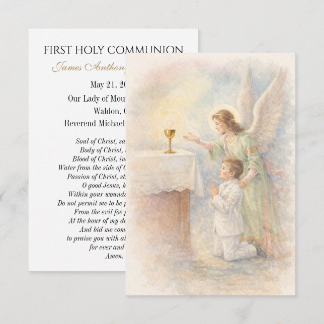 First Communion Boy Angel Eucharist Prayer Card (Front/Back)