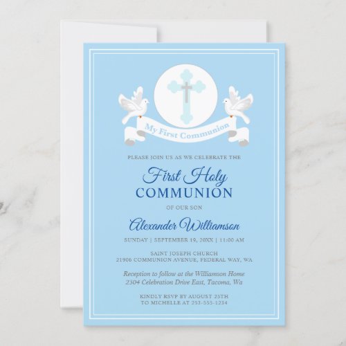 First Communion Boy Blue Invitation