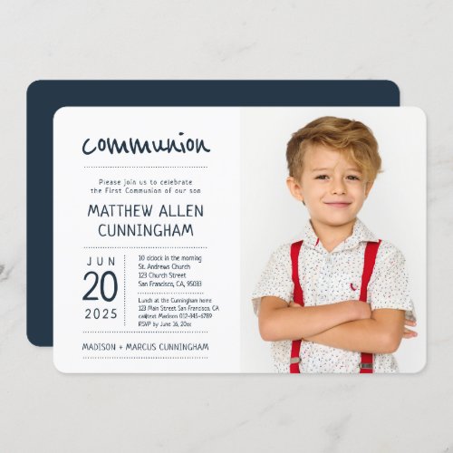 First Communion Boy  Modern  Simple Photo Invitation